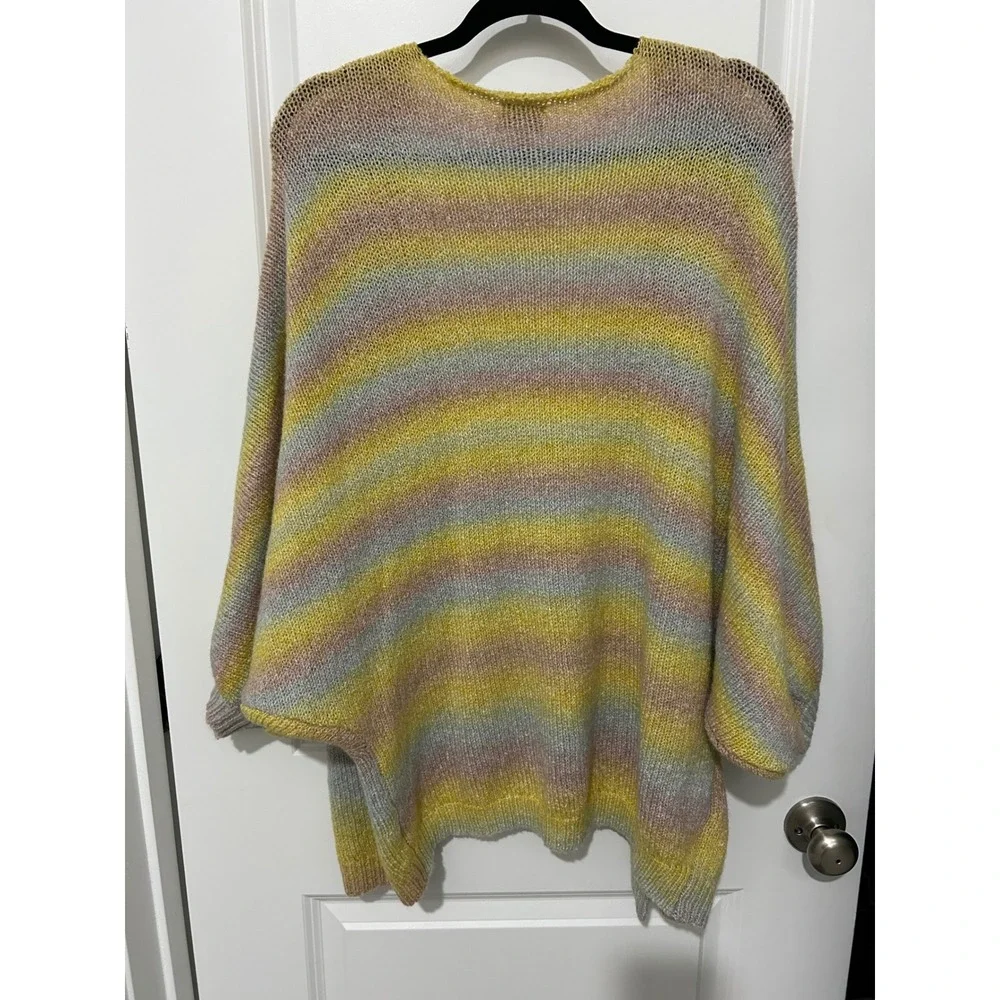 Wonderly Striped Open Front Cardigan Sweater Yellow‎ Pink Gray Size S